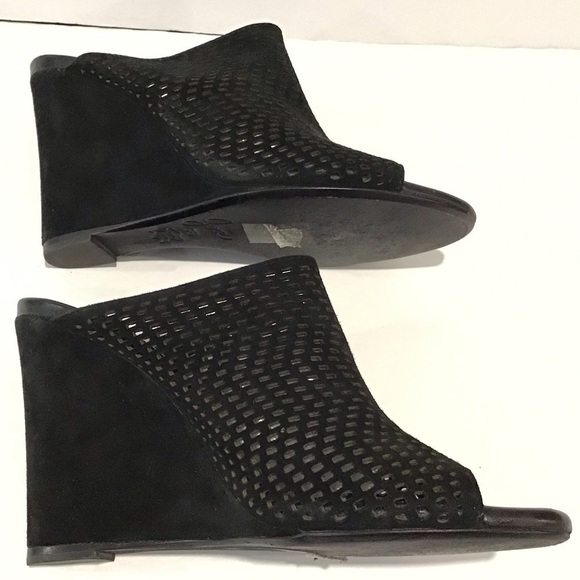 JOIE laser cut black suede wedge sandals sz 6 - Picture 3 of 8